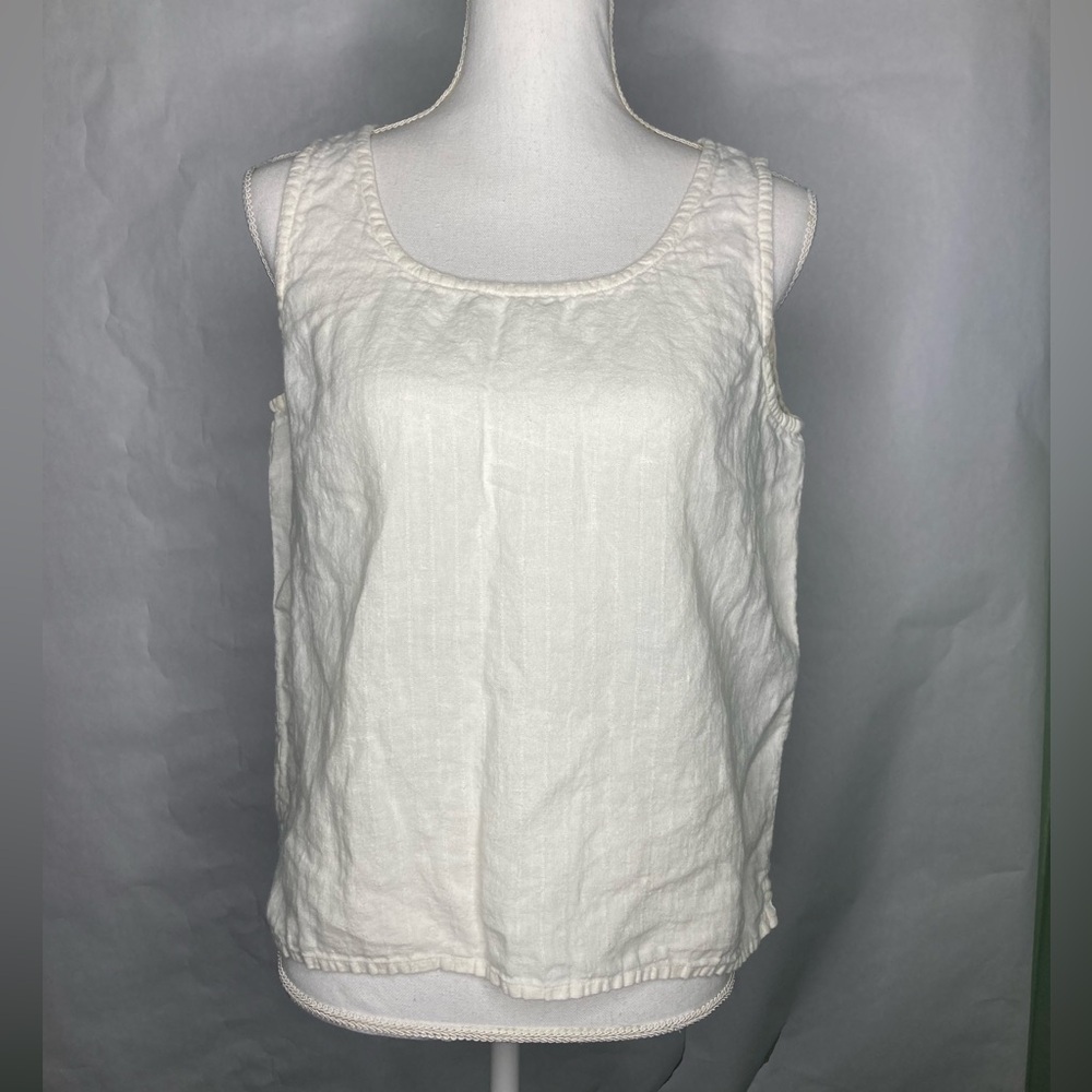 Eileen Fisher 100% Linen Sleeveless Blouse White Women’s Medium Tank
